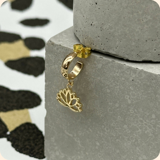 Gold Plated Lotus Flower Huggie Hoop Earrings