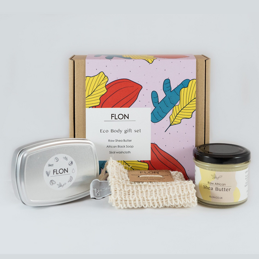An Eco Body Gift Set by FLON containing a jar of lotion and cactus.