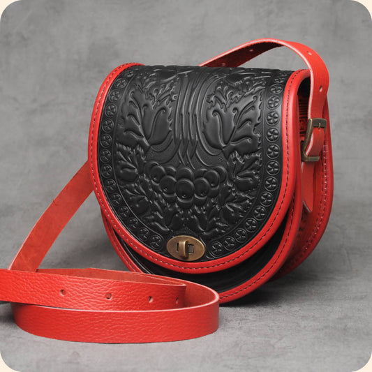 Black and Red Embossed Leather Bag