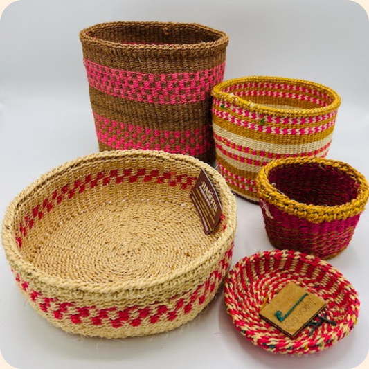 Handmade Sisal 5 Basket Set Pink Mix
