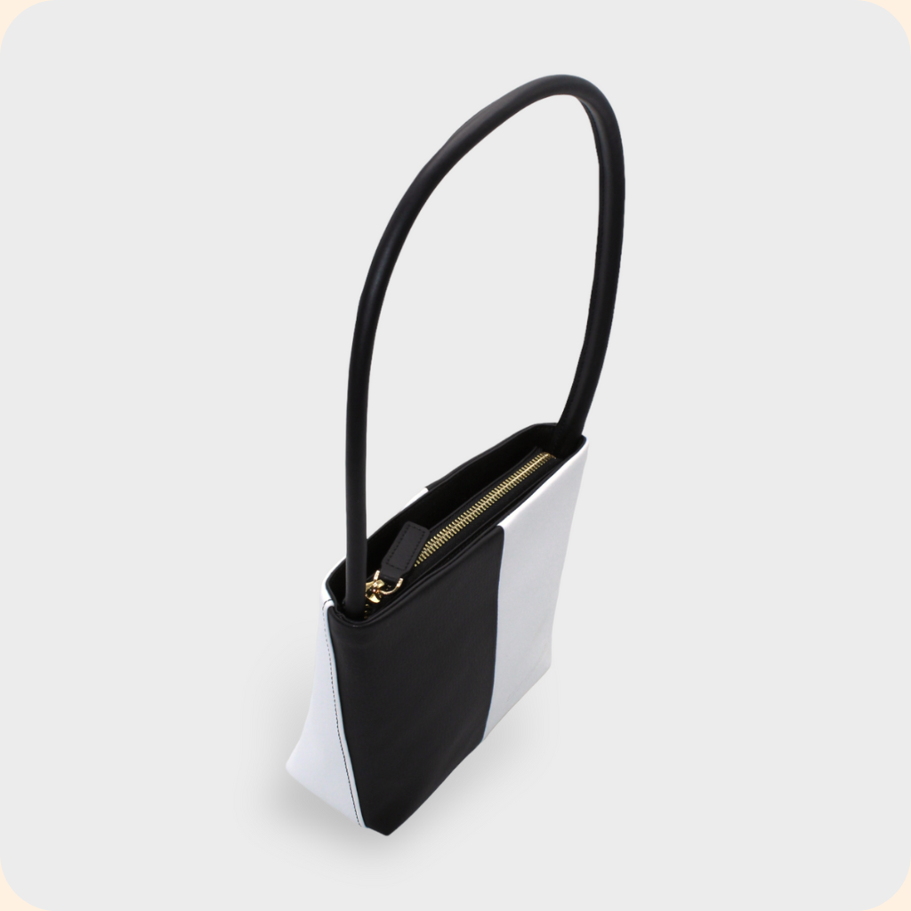 Aria Vegan Apple Leather Black & White Midi Shoulder Bag