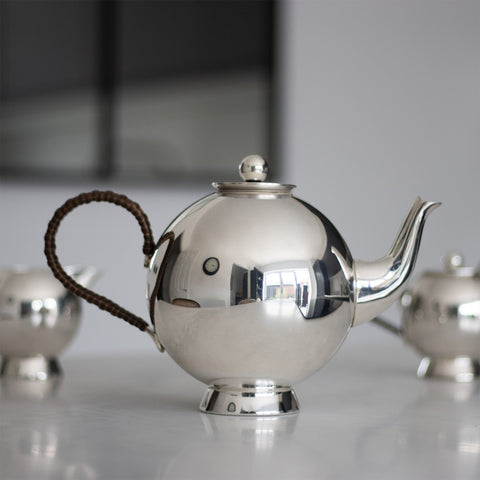 Silver Plated Spheres Tea Infuser Large Wicker Handle - Nick Munro