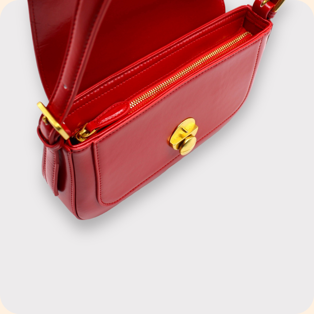 Isla Red Vintage Gold Buckle Pochette Envelope Bag
