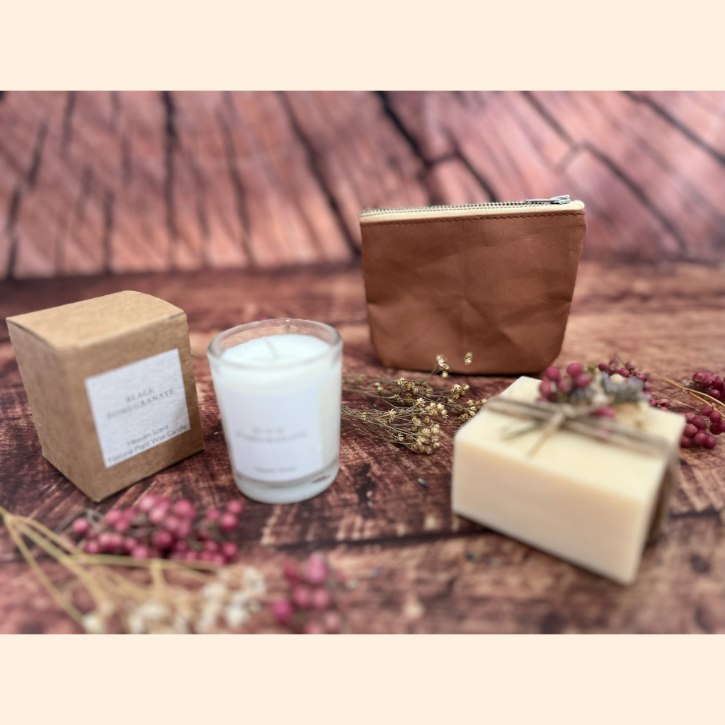 Ethical Cork or Kraft Cardholder/Purse, Candle & Soap Gift Box