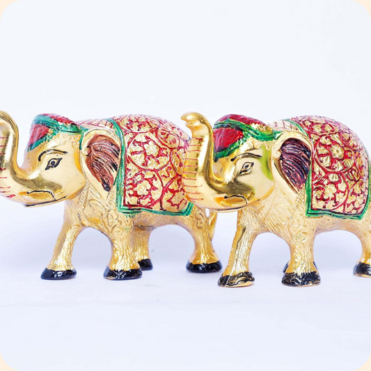 Multicolor Medium Metal Elephants Sculpture