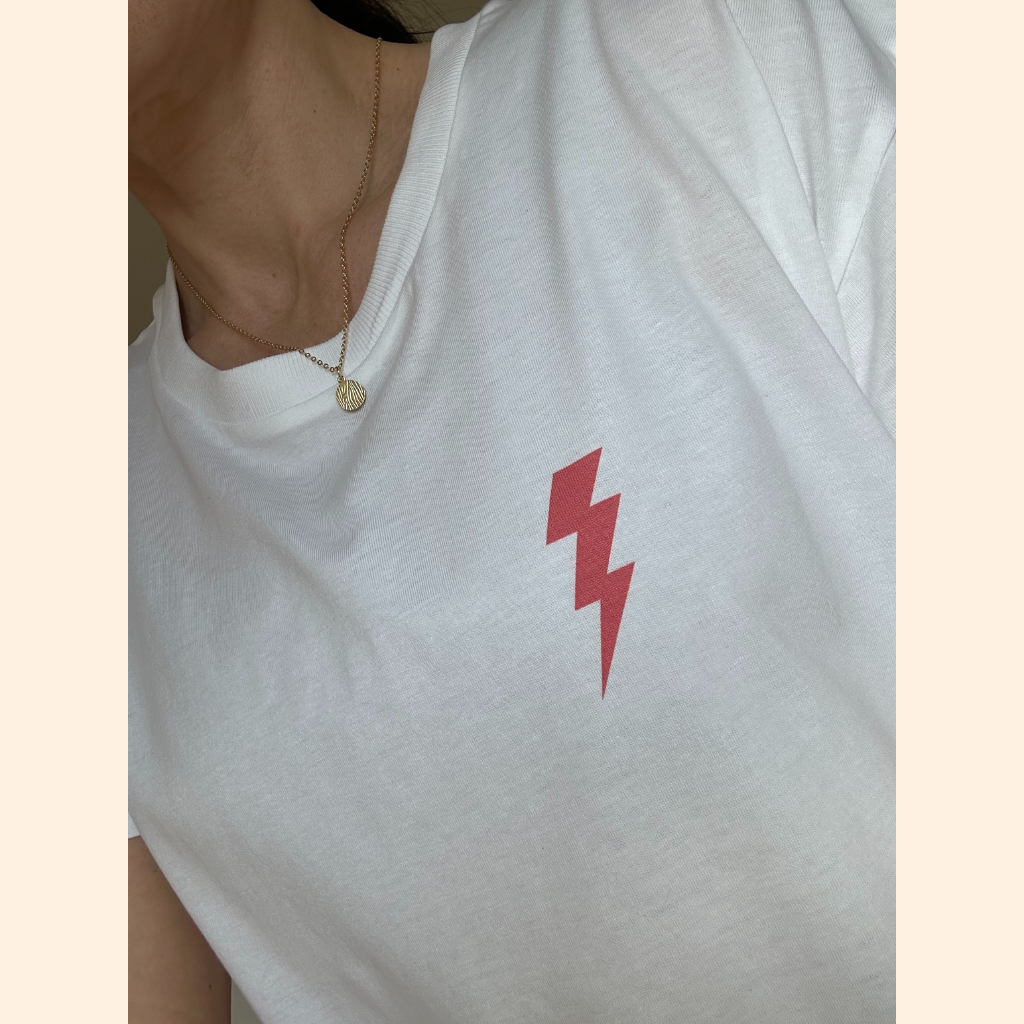 White and Coral Lightning Crop T-Shirt