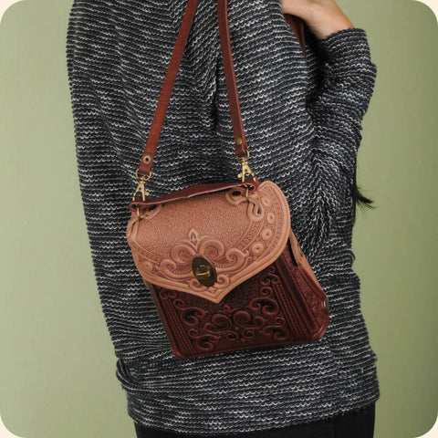 Beige and Bordeaux Leather Bag