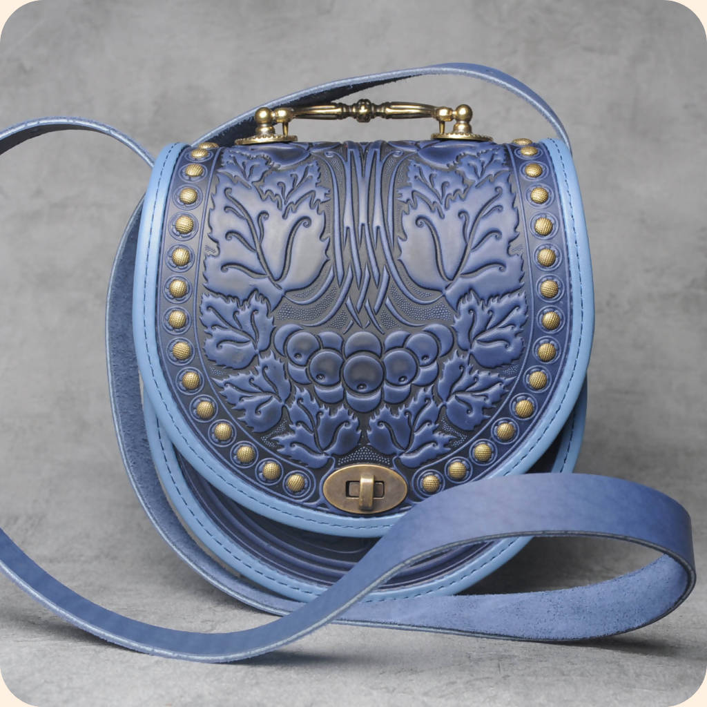 Blue Embossed Leather Bag