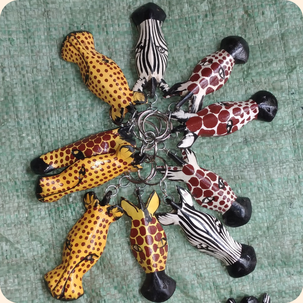 Set of 6 Assorted Handmade Wooden Keychains