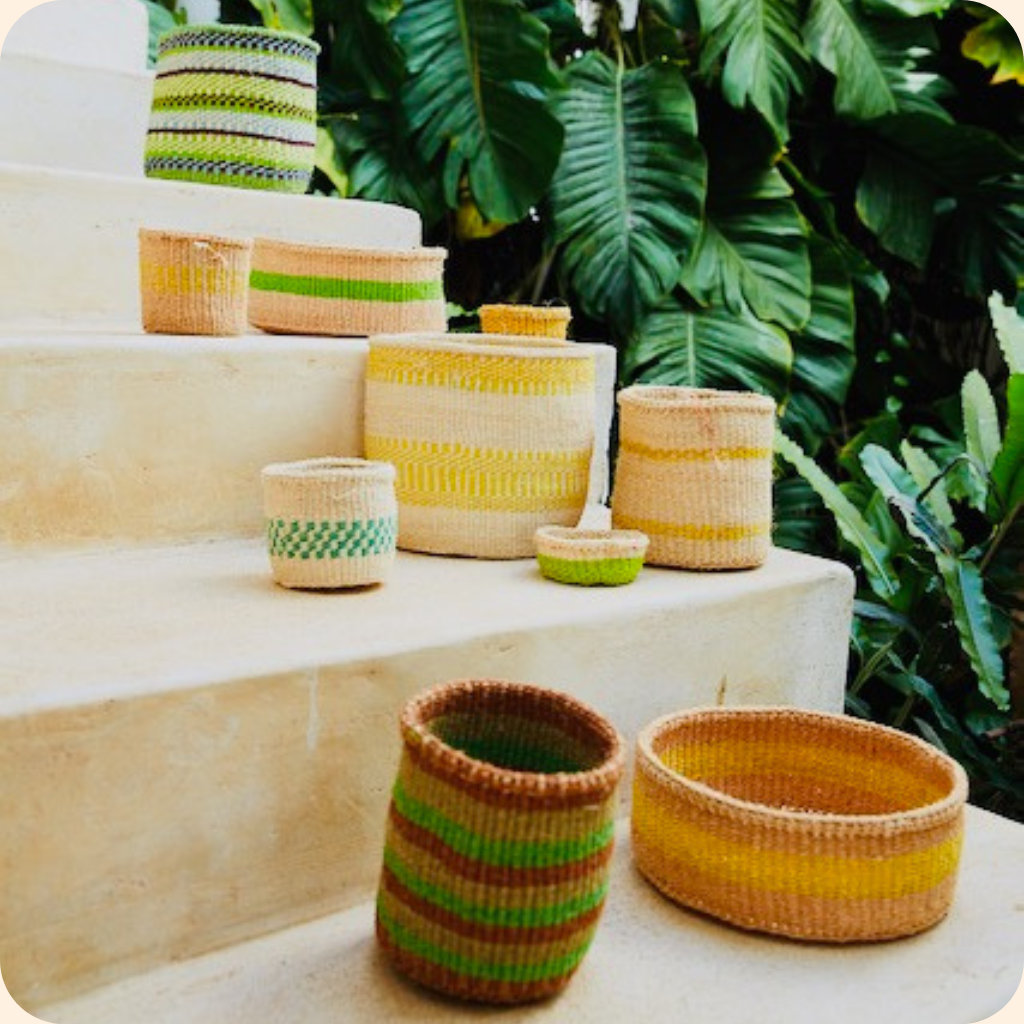 Handmade Sisal 5 Basket Set Green Mix