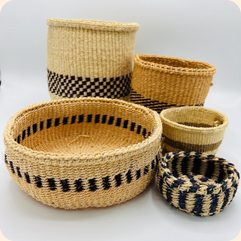 Handmade Sisal 5 Basket Set Black Mix