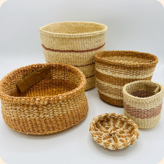 Handmade Sisal 5 Basket Set Brown Mix