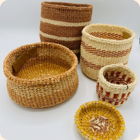 Handmade Sisal 5 Basket Set Brown Mix