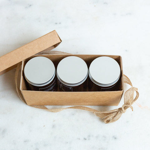 Three hand poured aromatherapy soy wax candles to give feelings of wellbeing. Each candle is scented with blends of pure essential oils which are known for their beneficial qualities. The three scents of candle are 