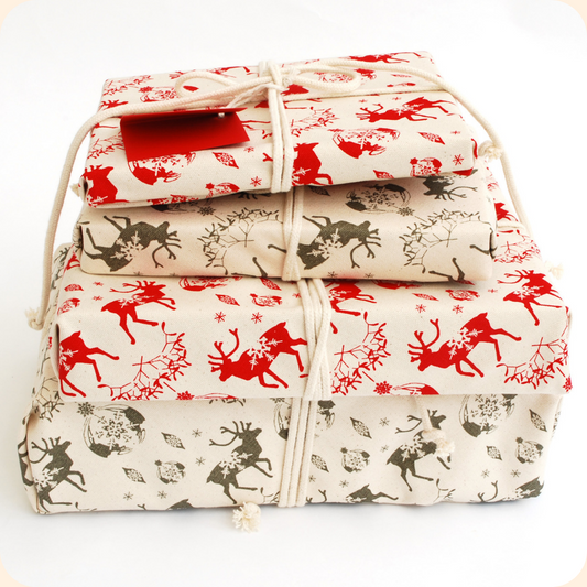 Christmas Reindeer and Baubles Reusable Cotton Gift Wrap