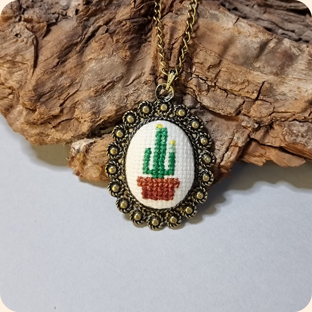 Embroidered Cacti Necklace