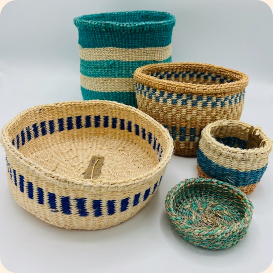 Handmade Sisal 5 Basket Set Dark Blue Mix