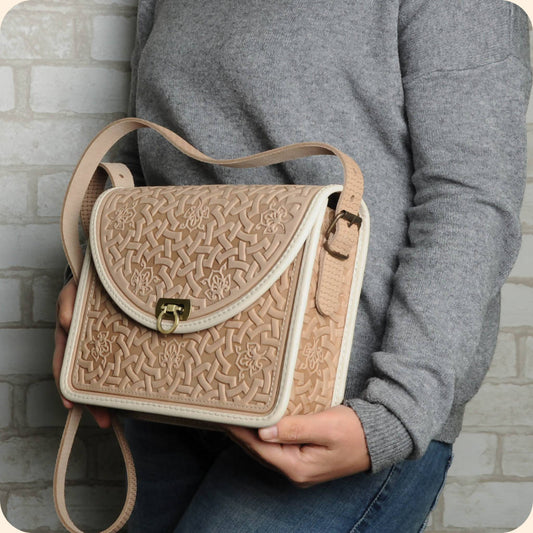 Beige and White Leather Bag
