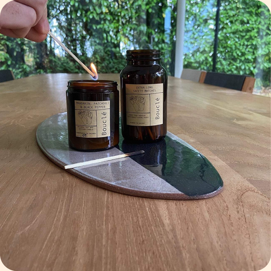 Extra Long Safety Matches in Amber Glass Jar