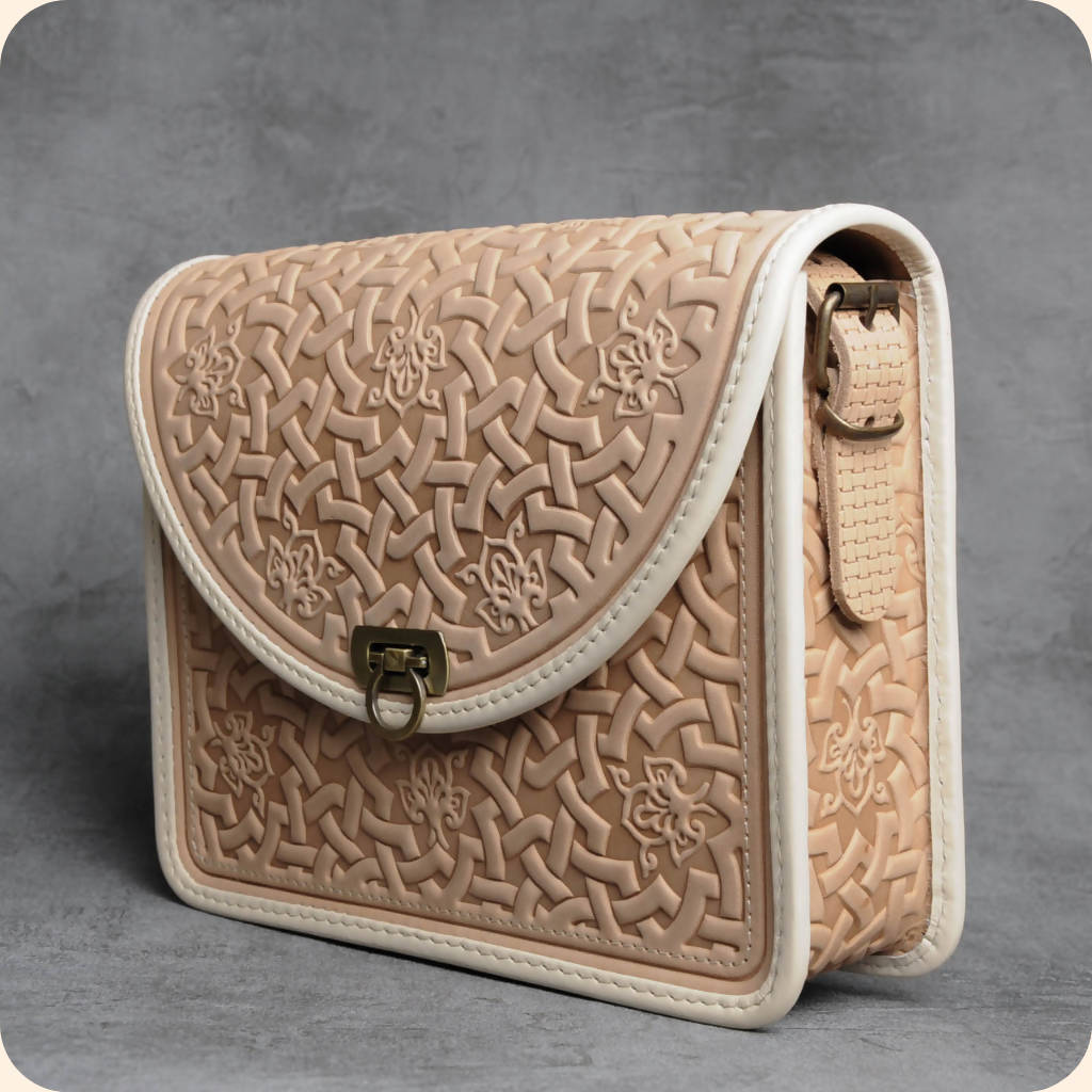 Beige and White Leather Bag