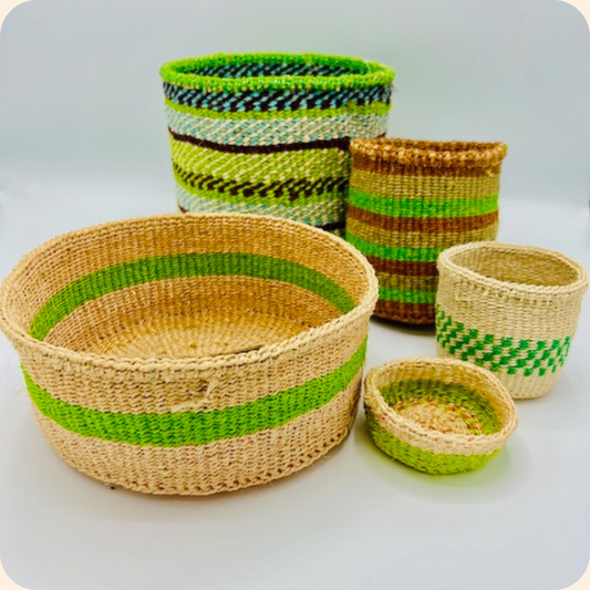 Handmade Sisal 5 Basket Set Green Mix