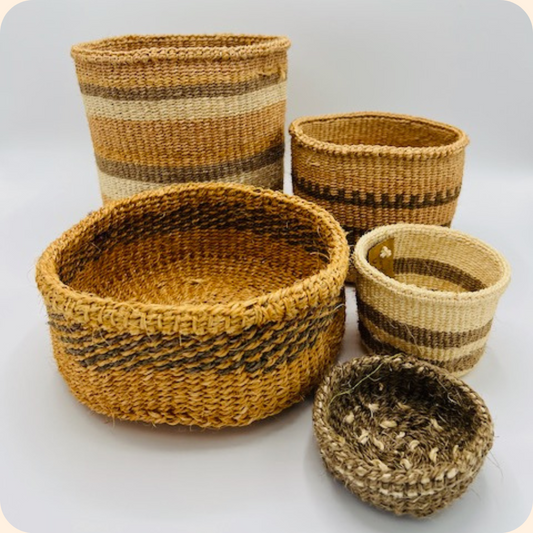 Handmade Sisal 5 Basket Set Grey Mix