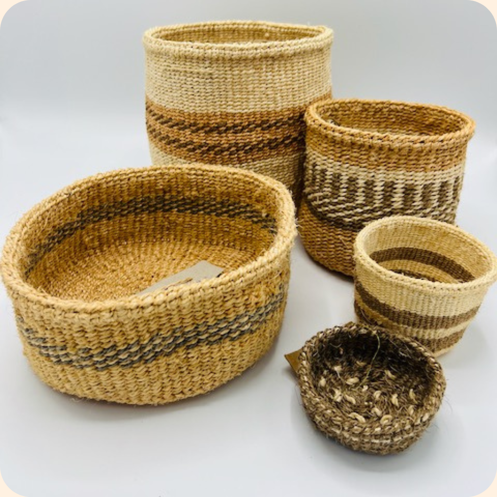 Handmade Sisal 5 Basket Set Grey Mix
