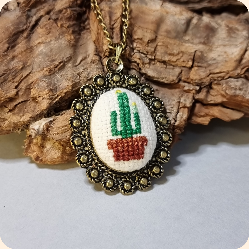 Embroidered Cacti Necklace