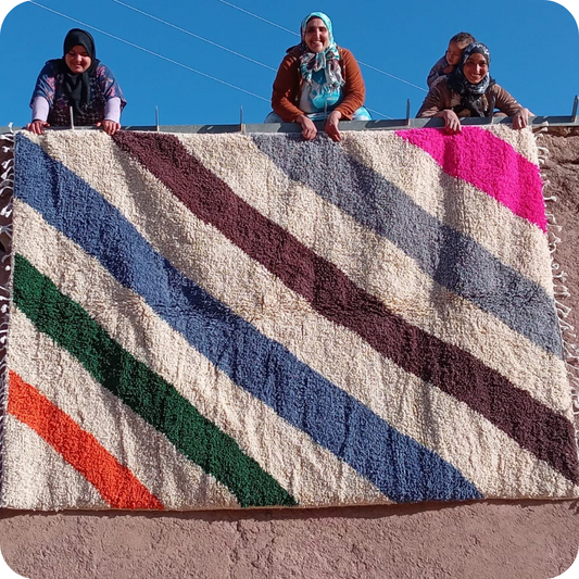 Handmade Colourful Striped Beni Ourain Rug