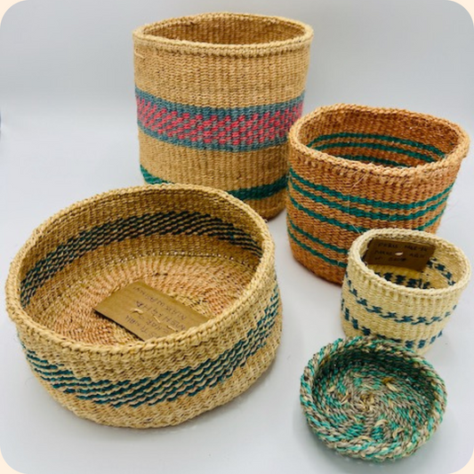 Handmade Sisal 5 Basket Set Light Blue Mix