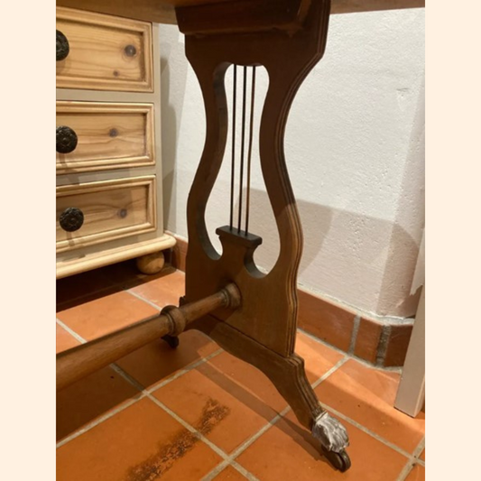 Oblong Leather Topped Lyre Leg Side Table