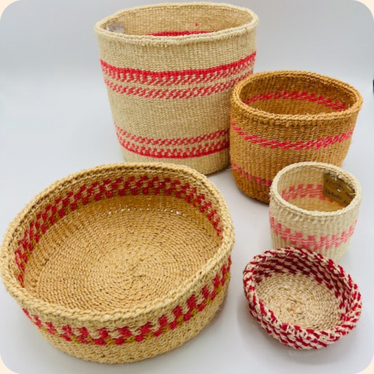 Handmade Sisal 5 Basket Set Pink Mix
