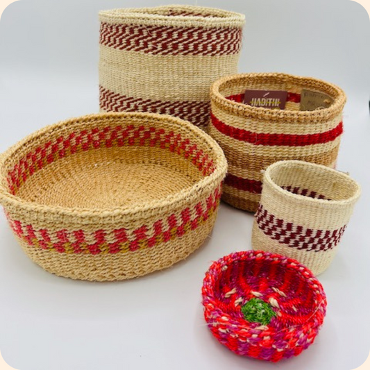Handmade Sisal 5 Basket Set Red Mix