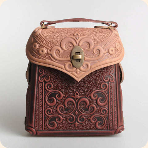 Beige and Bordeaux Leather Bag