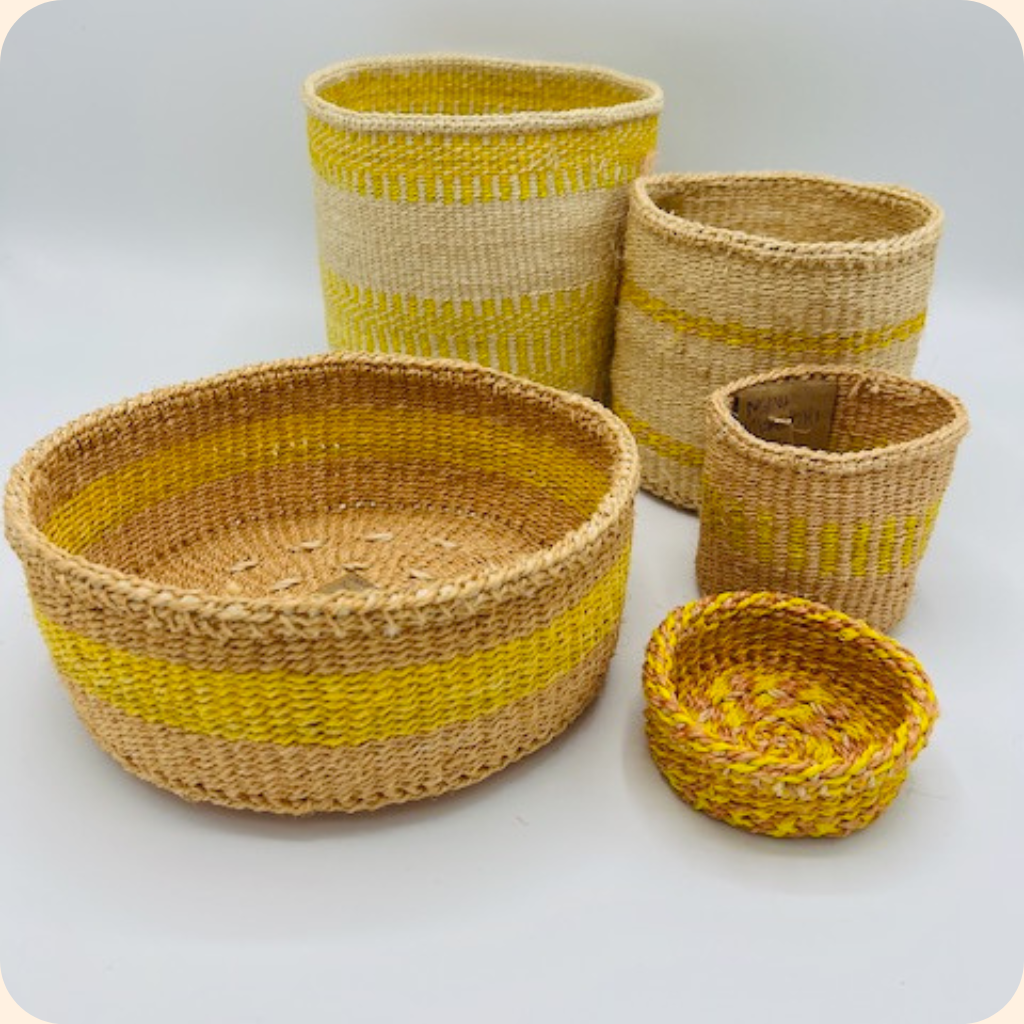 Handmade Sisal 5 Basket Set Yellow Mix