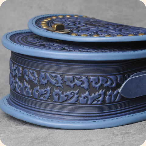 Blue Embossed Leather Bag