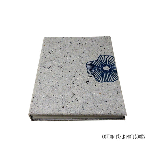 Upcycled Handmade A5 Grey Poppy Flower Hardbound Notebook