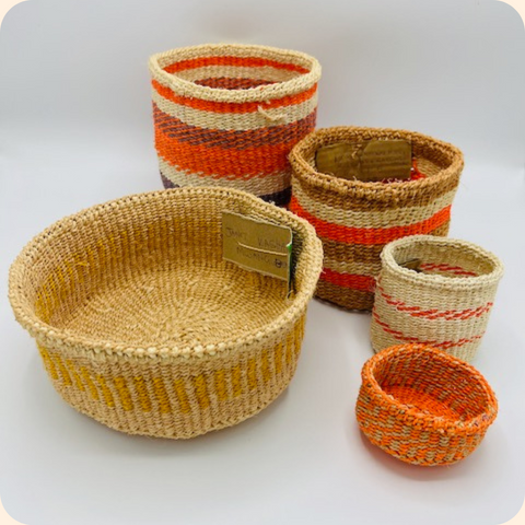 Handmade Sisal 5 Basket Set Orange Mix
