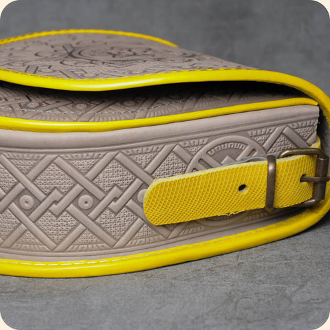 Grey and Yellow Rounded Leather Bag