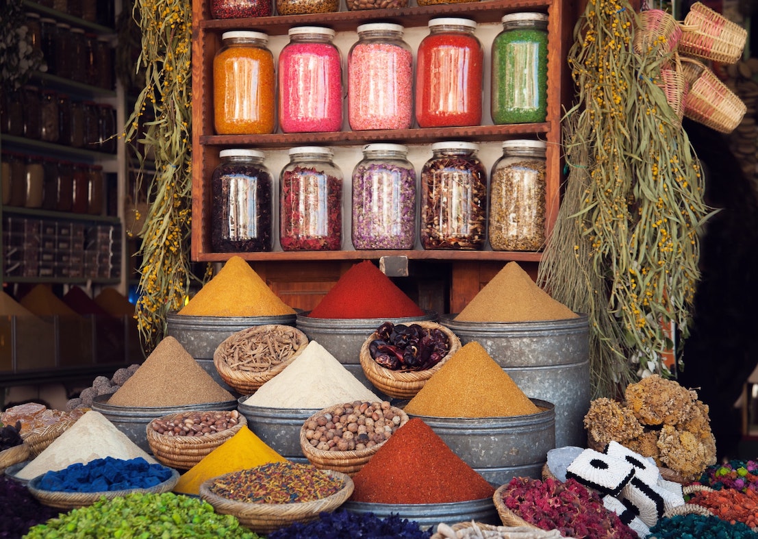 spices in a market in Morocco