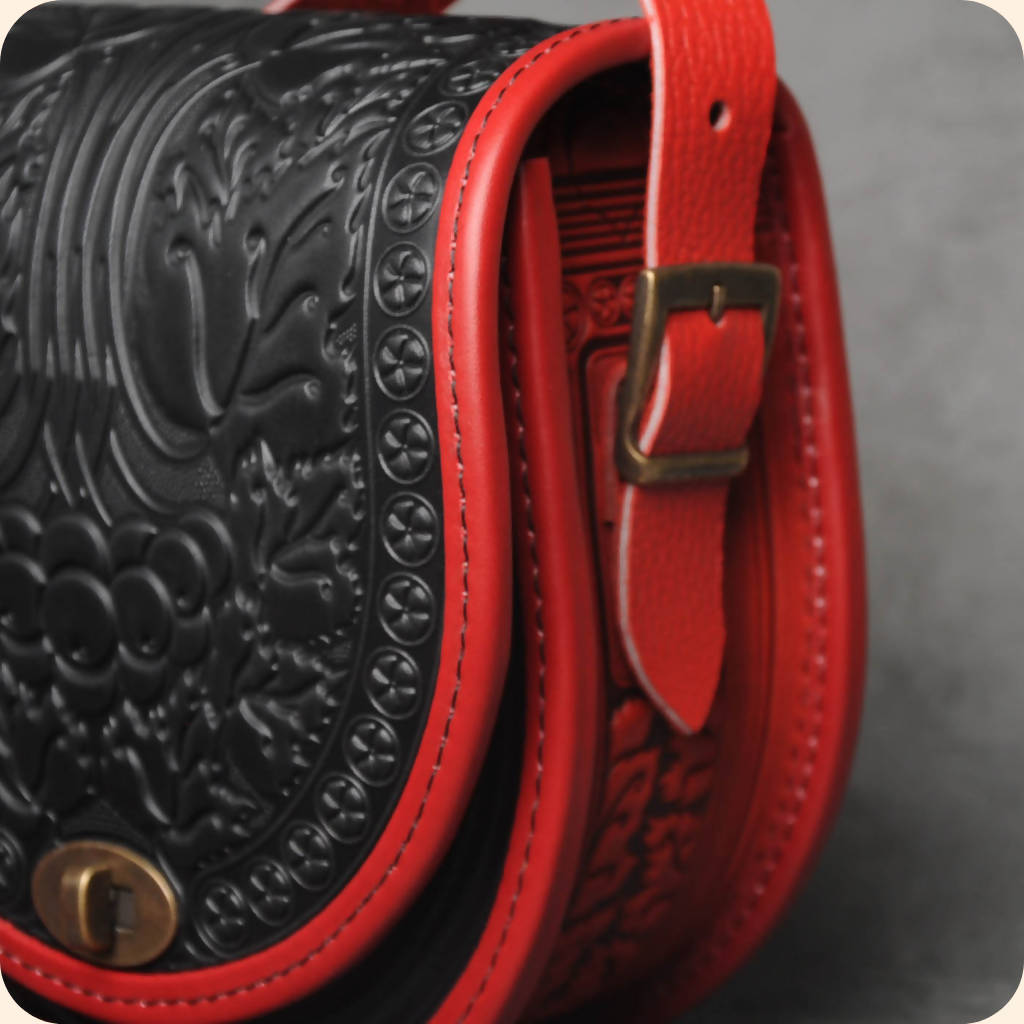 Black and Red Embossed Leather Bag