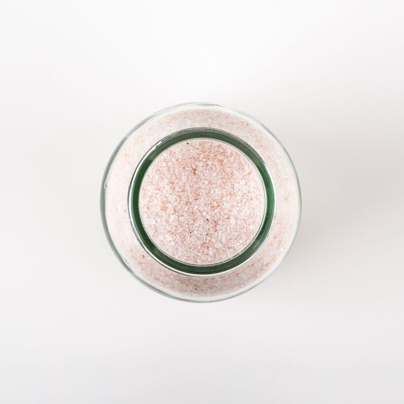 Top view of the bath salts showing the pink colours from the magnesium and Himalayan salts.
