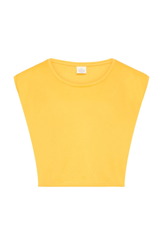 Premium GOTS certified organic cotton Pilates & Yoga cropped top in Sunshine Yellow - For circular economy and mindful movement