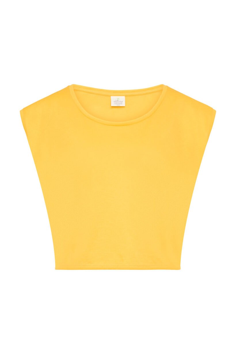 Premium GOTS certified organic cotton Pilates & Yoga cropped top in Sunshine Yellow - For circular economy and mindful movement