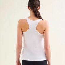 Classic Athleisure Women's racer made from GOTS certified organic, suitable for gym, yoga, Pilates and everyday layering in Diamond White