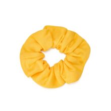 Zero waste yellow scrunchie made from GOTS certified organic cotton and biodegradable materials by Wellicious – a Cradle to Cradle Certified® hair accessory designed for sustainable, non-toxic, and circular fashion.