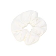 Sustainable white scrunchie crafted from biodegradable, Cradle to Cradle Certified® fabric by Wellicious – a zero-waste, eco-conscious hair accessory