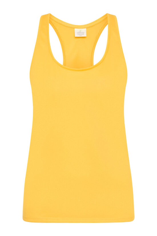 Conscious fashion choice - Cradle to Cradle certified organic cotton yoga top in Sunshine Yellow for a greener planet