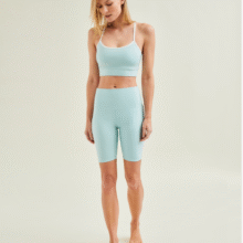 Sustainable yoga shorts in sea green for women, made with biodegradable elastane and no micro-shedding & non-toxic