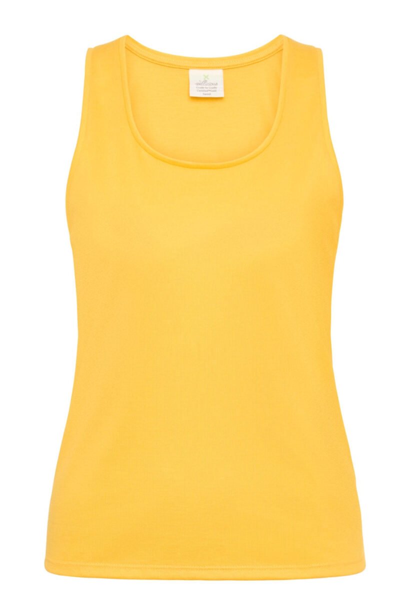 timeless and breathable - sustainable yoga top in sunshine yellow made for longeity